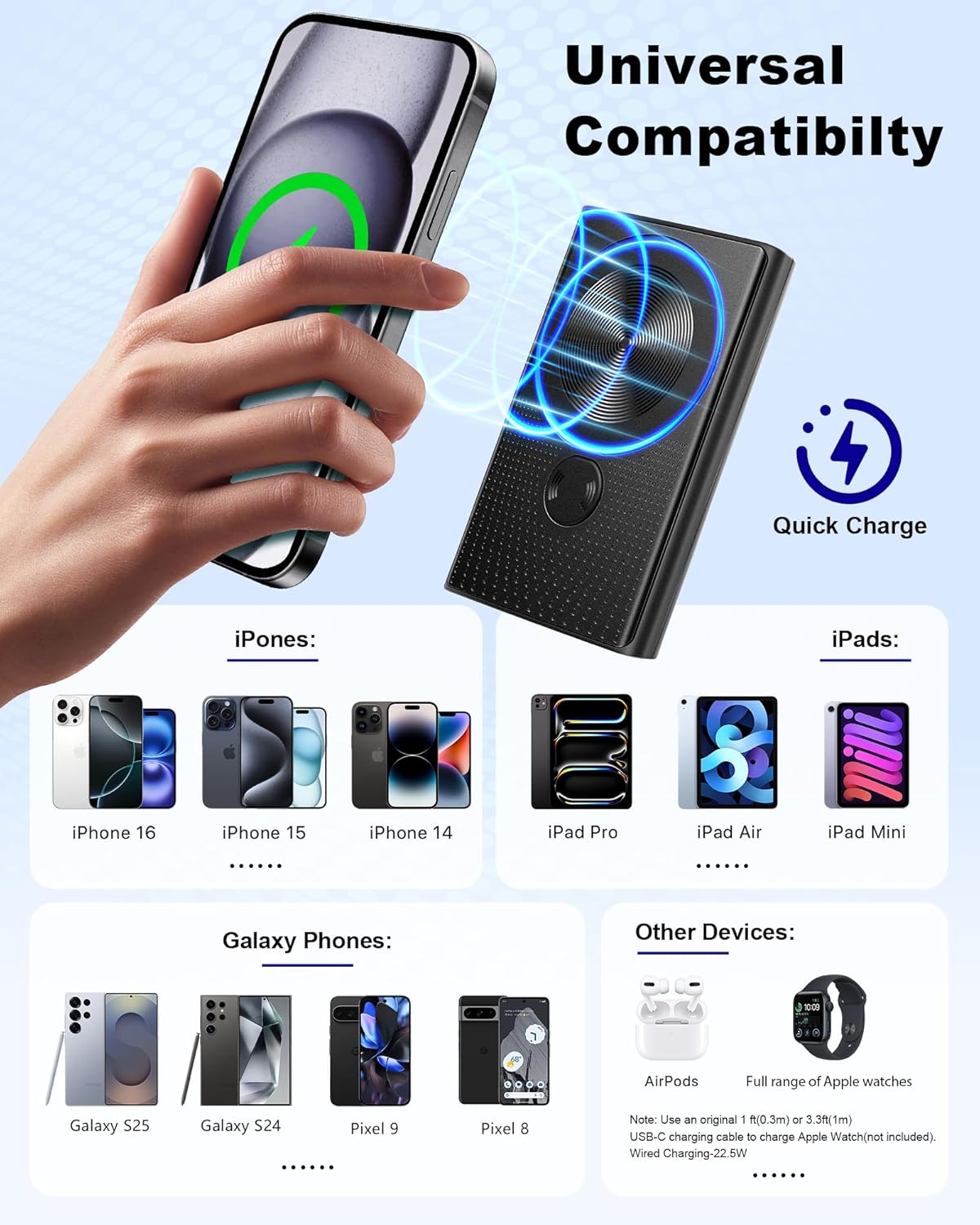 Kesguar 10000mAh 磁吸無線快充行動電源 (支援 iPhone 12-17 全系列)