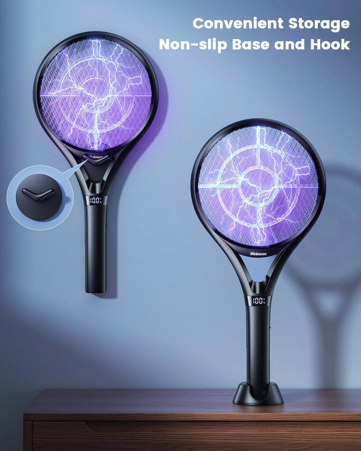 Minimoon 電動滅蚊拍 LED顯示 可充電 2500V 雙模式 室內外露營
