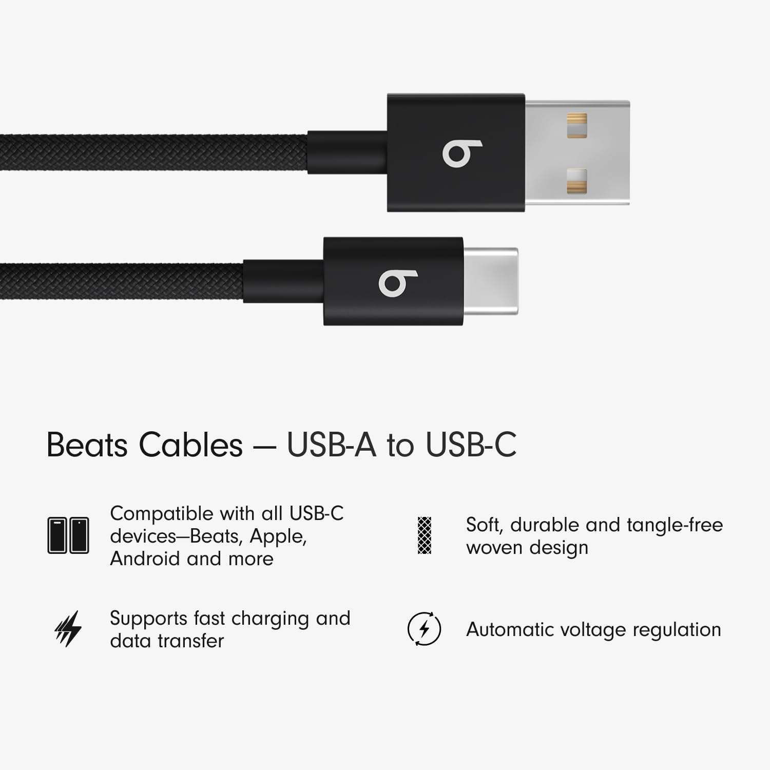Beats 1.5米 USB-A 轉 USB-C 編織傳輸充電線 (5英尺) - 閃電黑