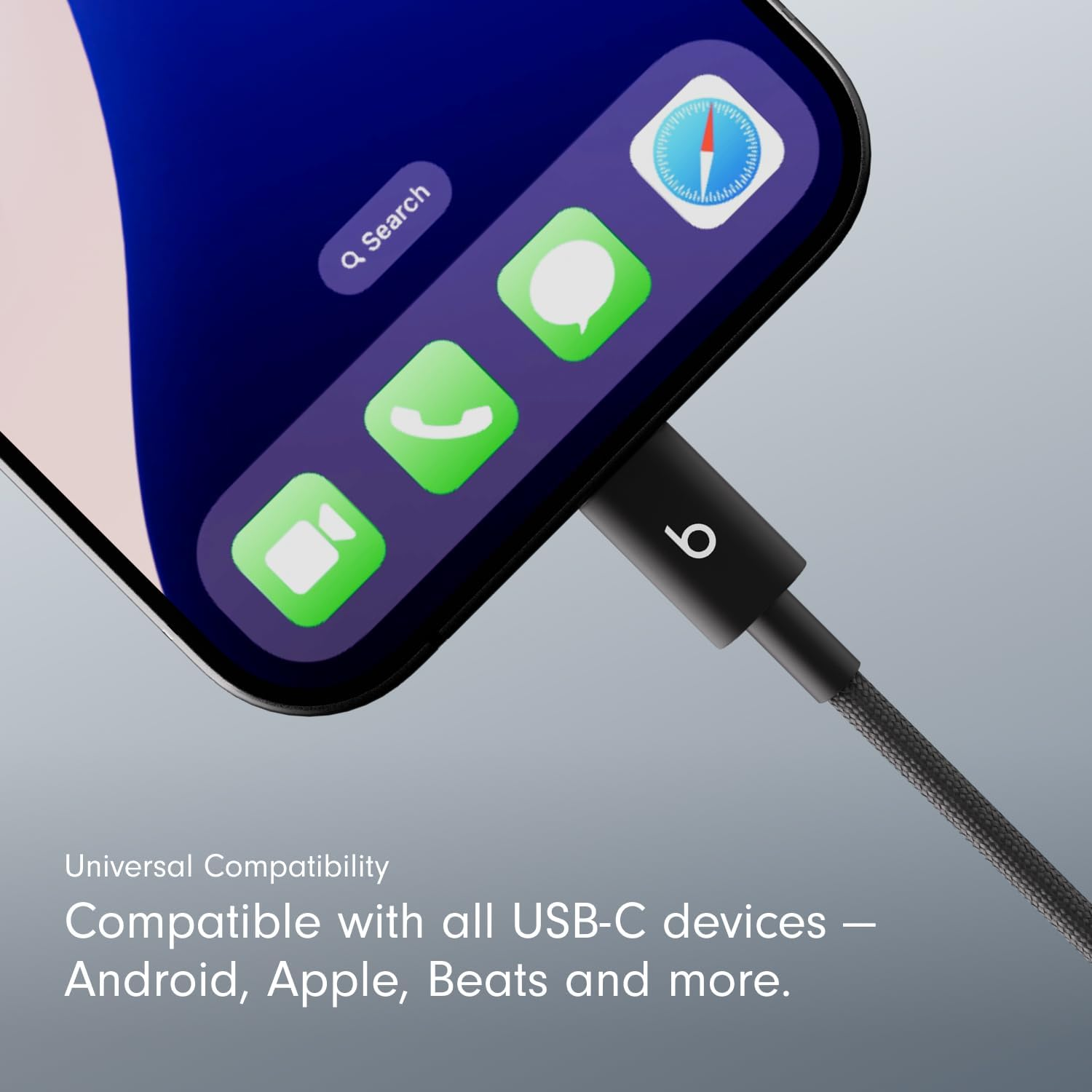 Beats 1.5米 USB-A 轉 USB-C 編織傳輸充電線 (5英尺) - 閃電黑
