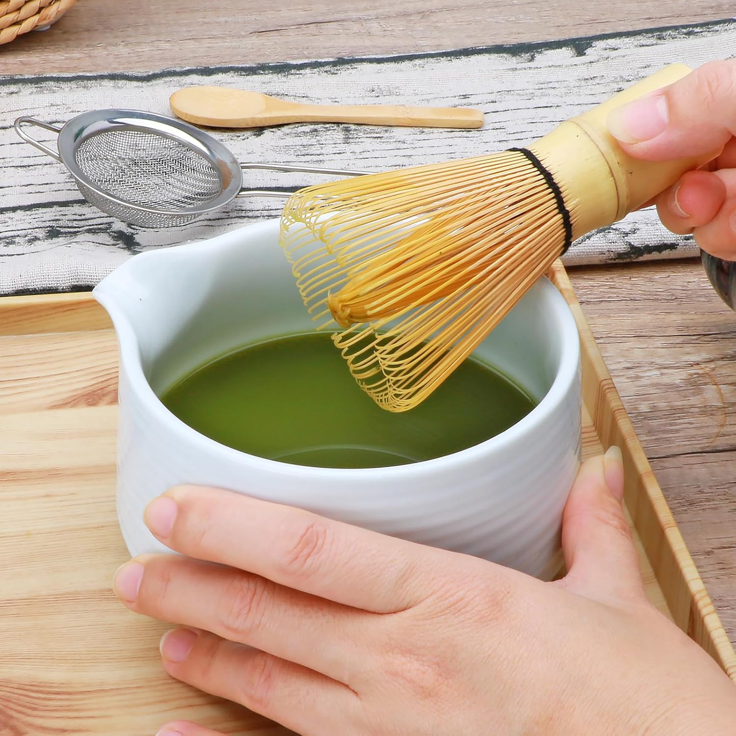 【日式美學】精緻抹茶刷具 7 件組 (含 19oz 抹茶碗/竹筅/茶筅座/茶匙/濾網)