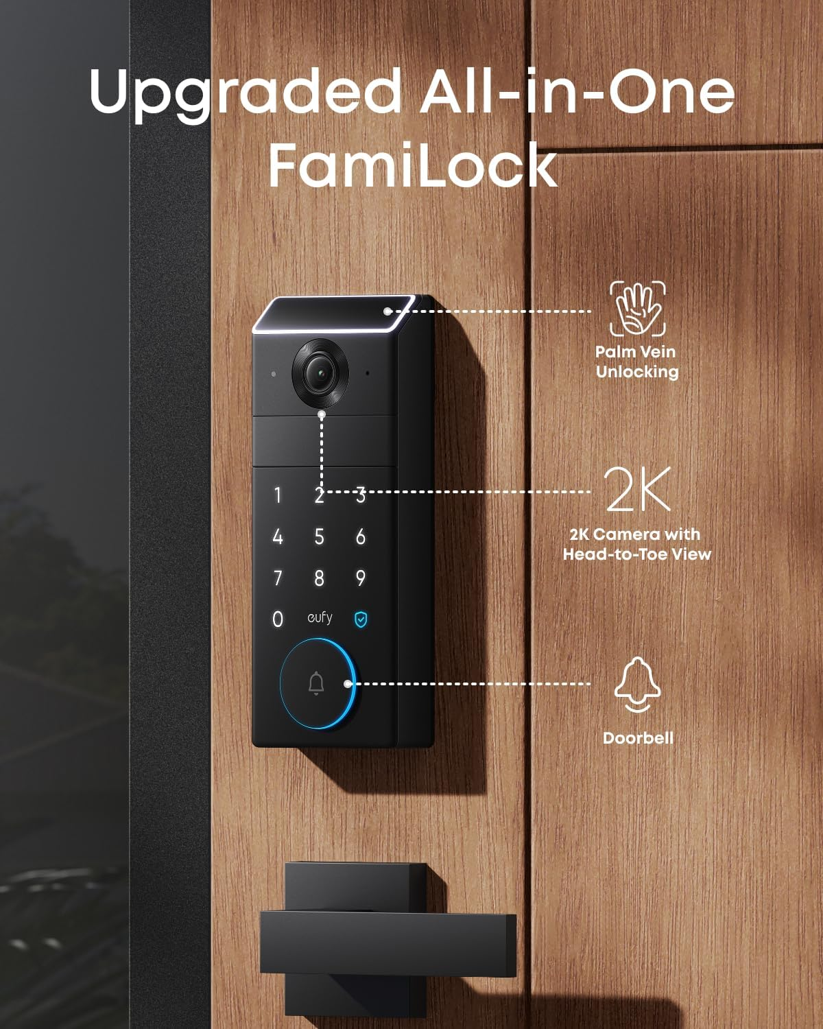eufy FamiLock S3 Max 旗艦款智慧掌紋門鎖 (整合 2K 門鈴攝影機與內建螢幕)