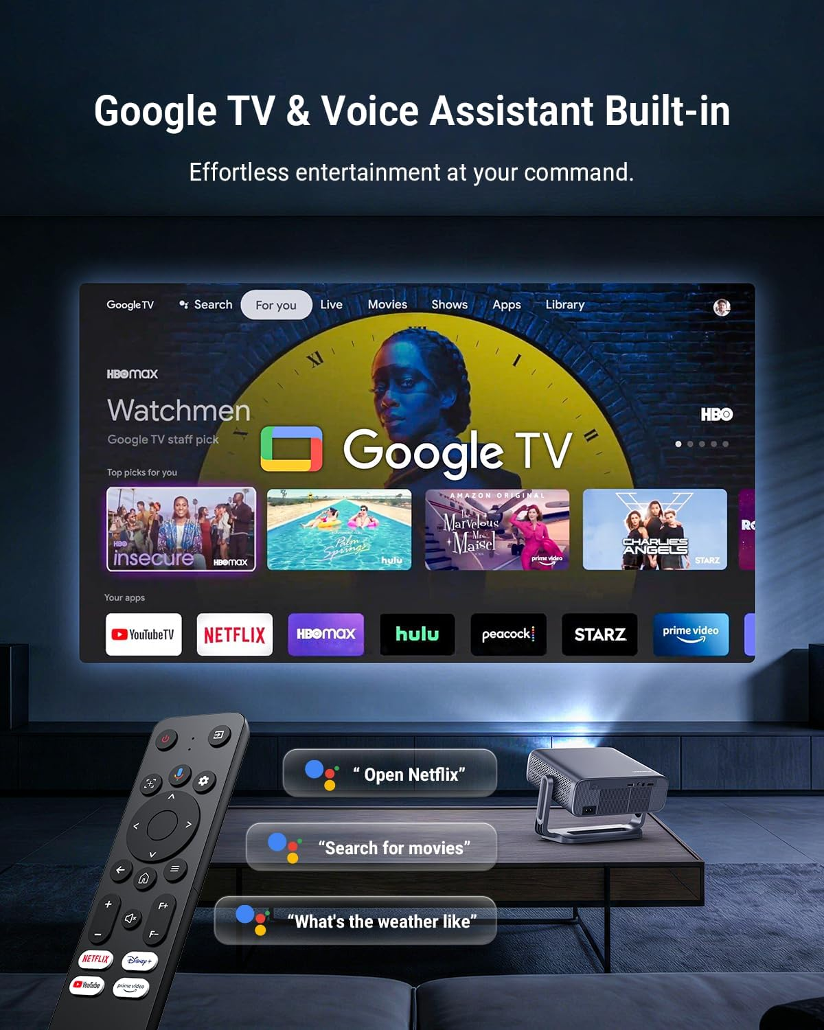 Pemoon 2500 ANSI 高亮度 Google TV 智慧投影機 (支援 4K 解碼/自動鏡頭蓋/360°旋轉支架)