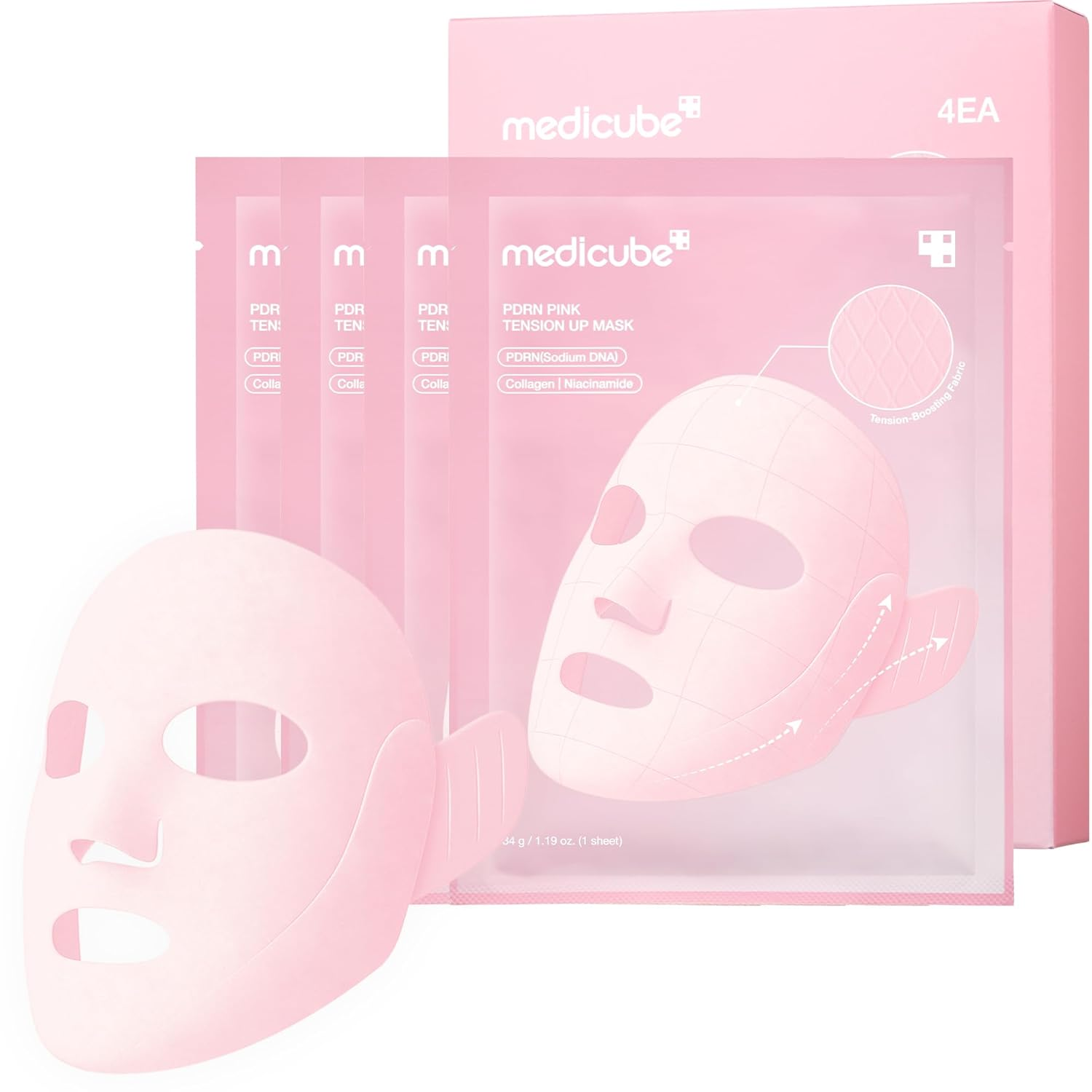 Medicube PDRN粉紅緊緻提拉面膜 (4片+繃帶) | 三步驟V臉輪廓 鮭魚PDRN/NAD+抗老 亞馬遜限定特價