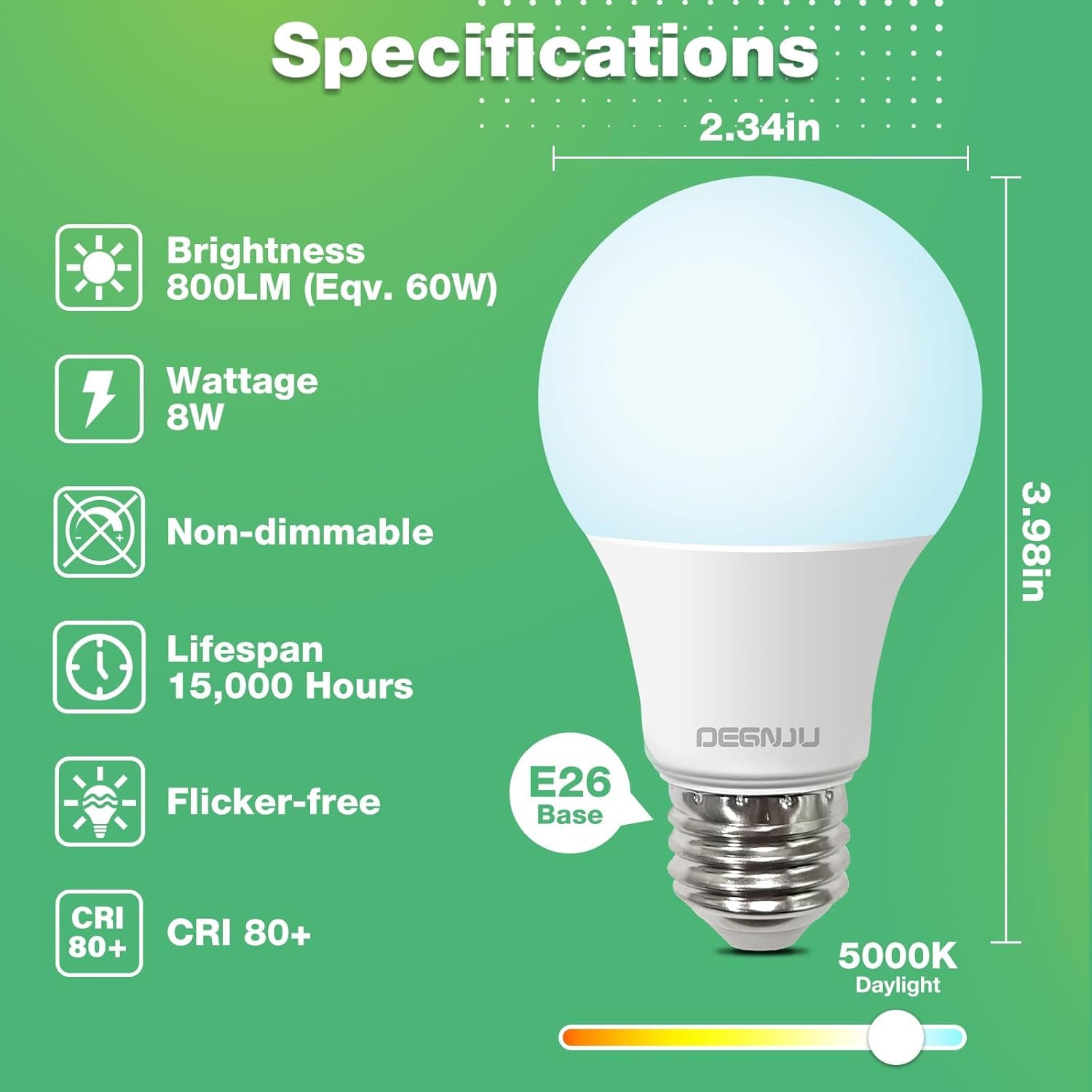 DEGNJU 60W等效 LED節能燈泡 24入大包裝（5000K晝光色/E26標準螺口）