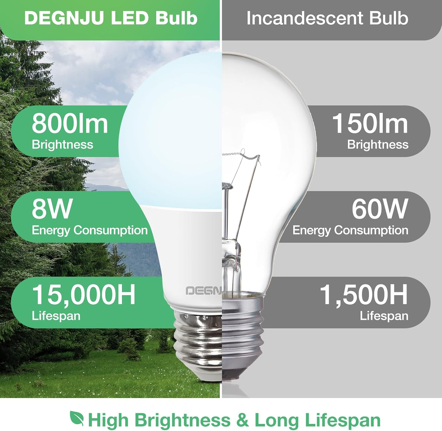 DEGNJU 60W等效 LED節能燈泡 24入大包裝（5000K晝光色/E26標準螺口）