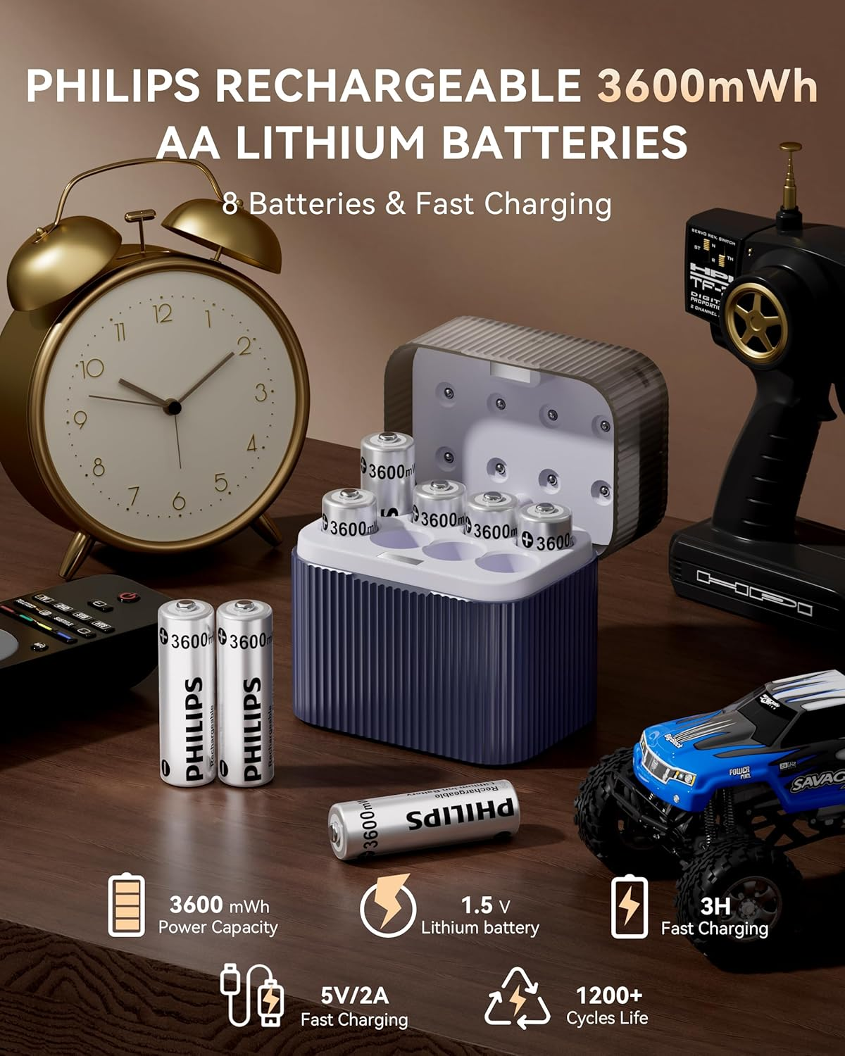 PHILIPS 飛利浦 1.5V 3600mWh 3號鋰電池 8入組 (含8槽快充收納盒)