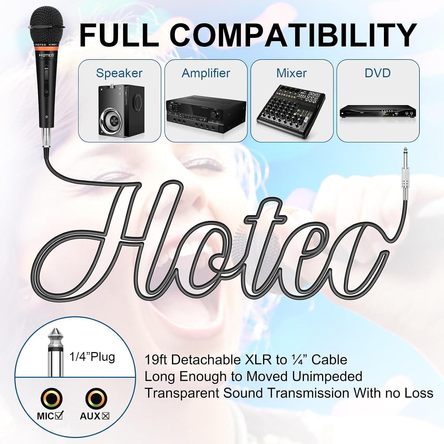 【HOTEC】高音質動圈式手持麥克風 (含19英尺/5.8米可拆卸XLR線材/金屬黑) 1入/2入組