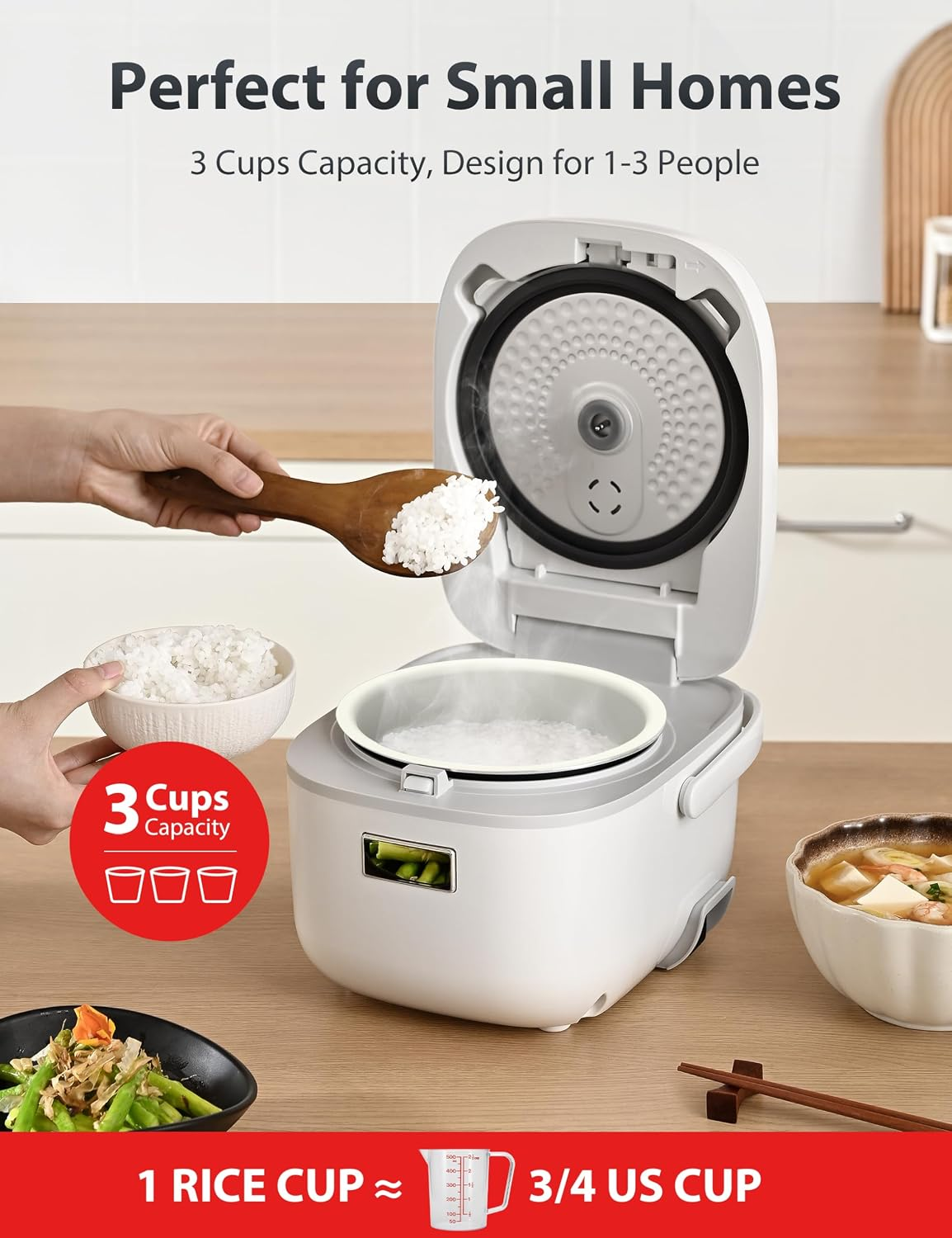 【Toshiba 東芝】迷你微電腦電飯煲 3杯生米容量 1-3人份 8種烹煮模式 (白色)