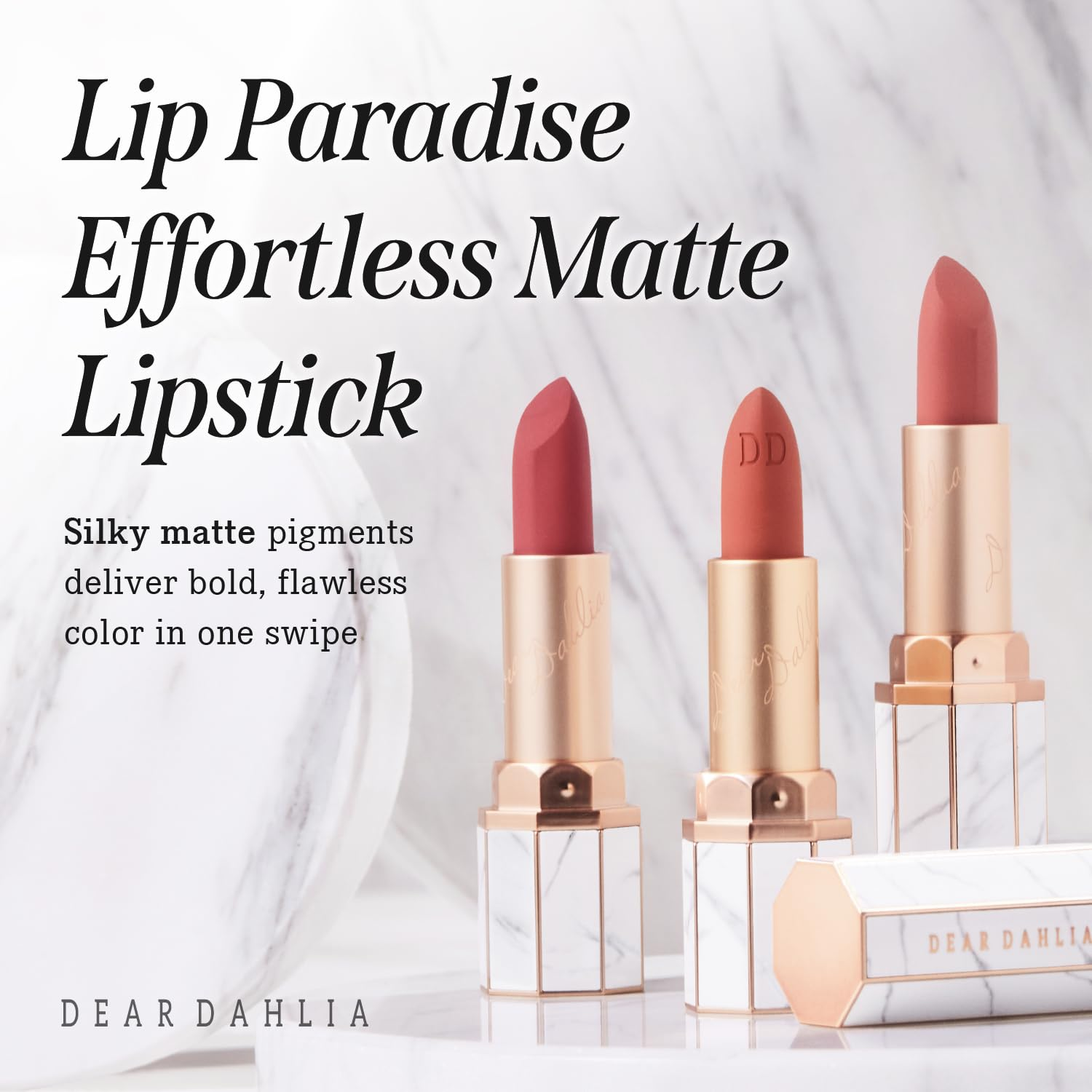 【DEARDAHLIA】Paradise Effortless Matte Lipstick 絕美霧面唇膏 (輕盈絲滑/高顯色不脫妝/花瓣尖端/純素彩妝/0.11 oz/多色可選)
