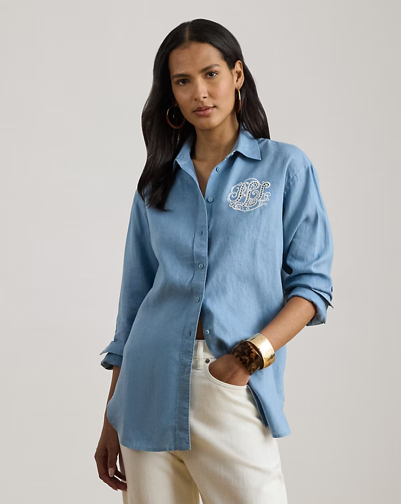 Ralph Lauren 經典款 鏤空布料 亞麻襯衫 (Relaxed Fit)