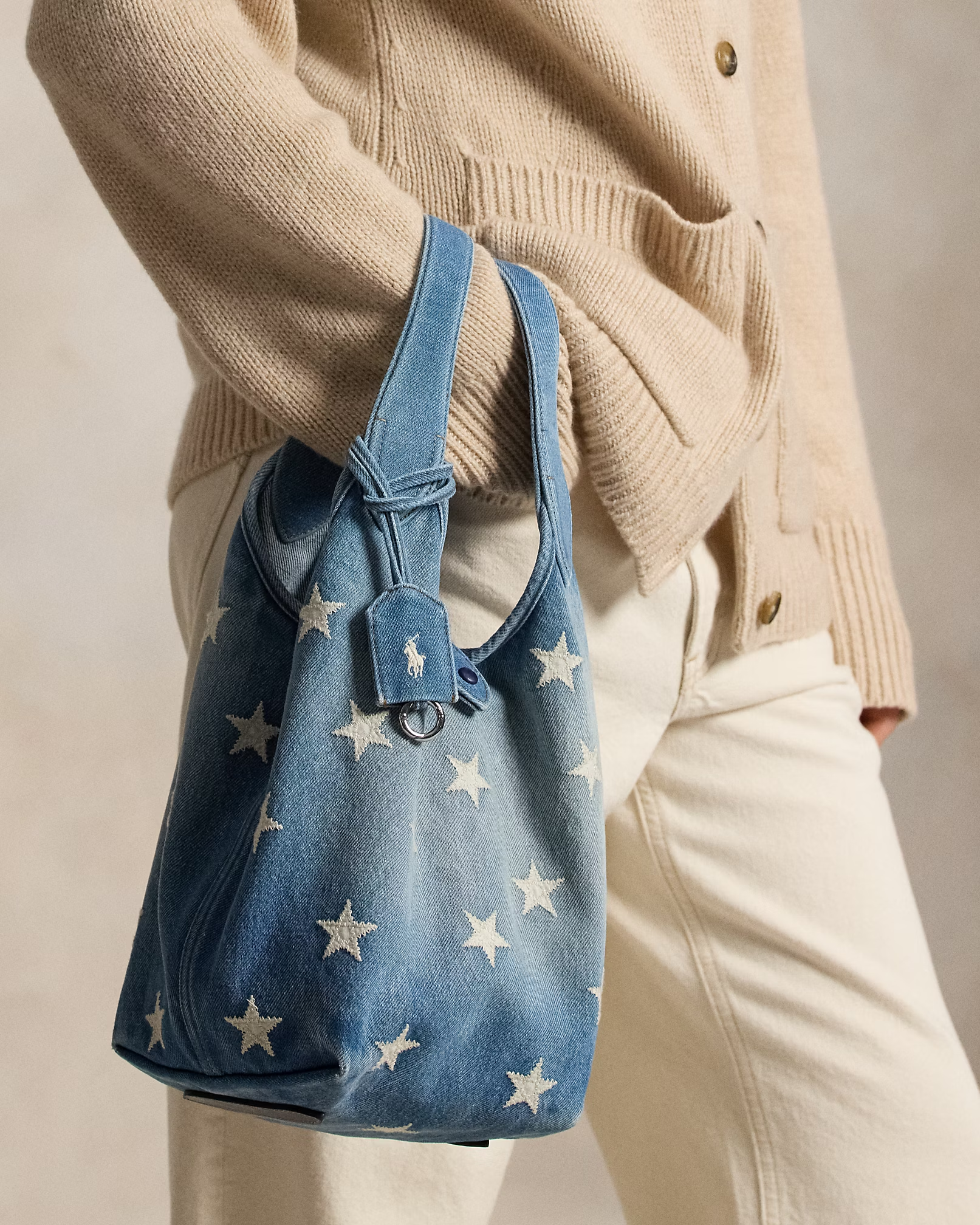 Polo Ralph Lauren Polo Play 復古星星刺繡牛仔單肩托特包/菜籃子包
