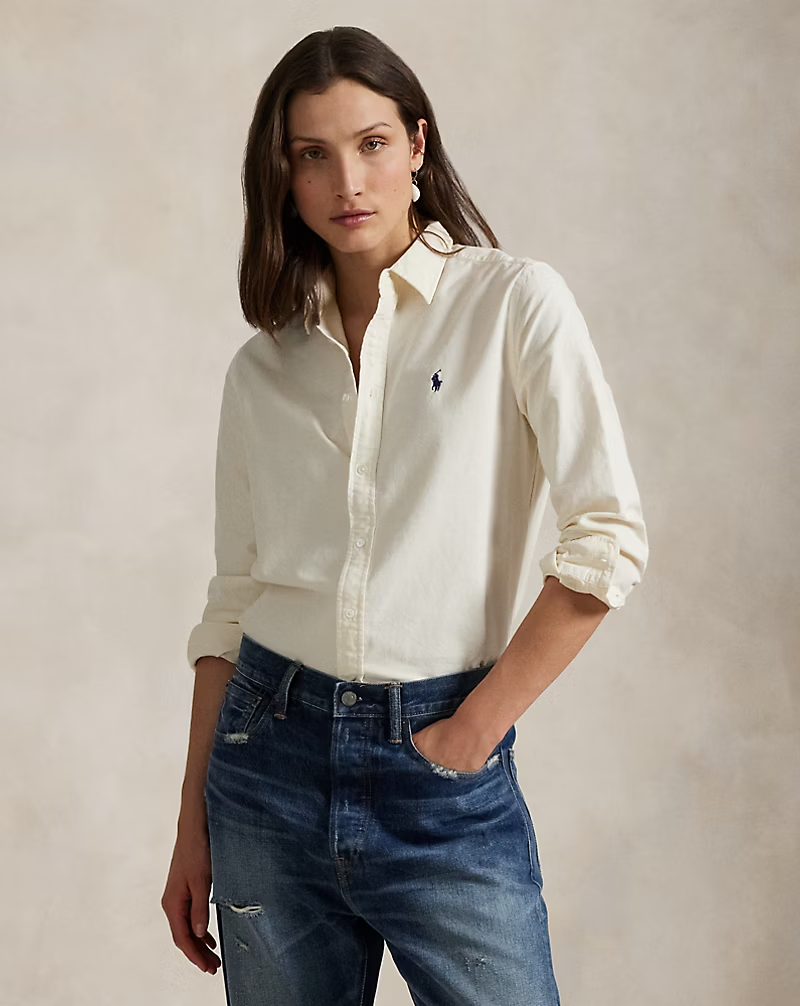 Polo Ralph Lauren 經典款 女裝修身/舒適版型 鈕扣領純棉牛津襯衫 (Classic Fit Cotton Oxford Shirt) 奶油白