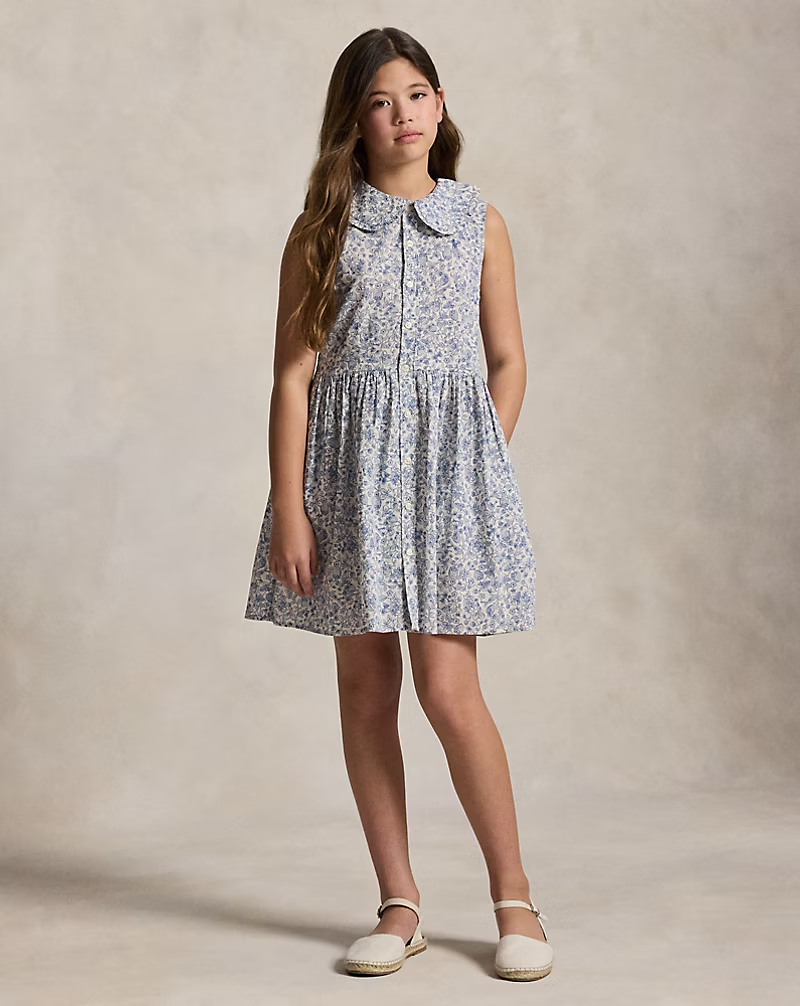 Polo Ralph Lauren 大童女童經典碎花竹節棉長袖襯衫式洋裝 (Girls 7-16)