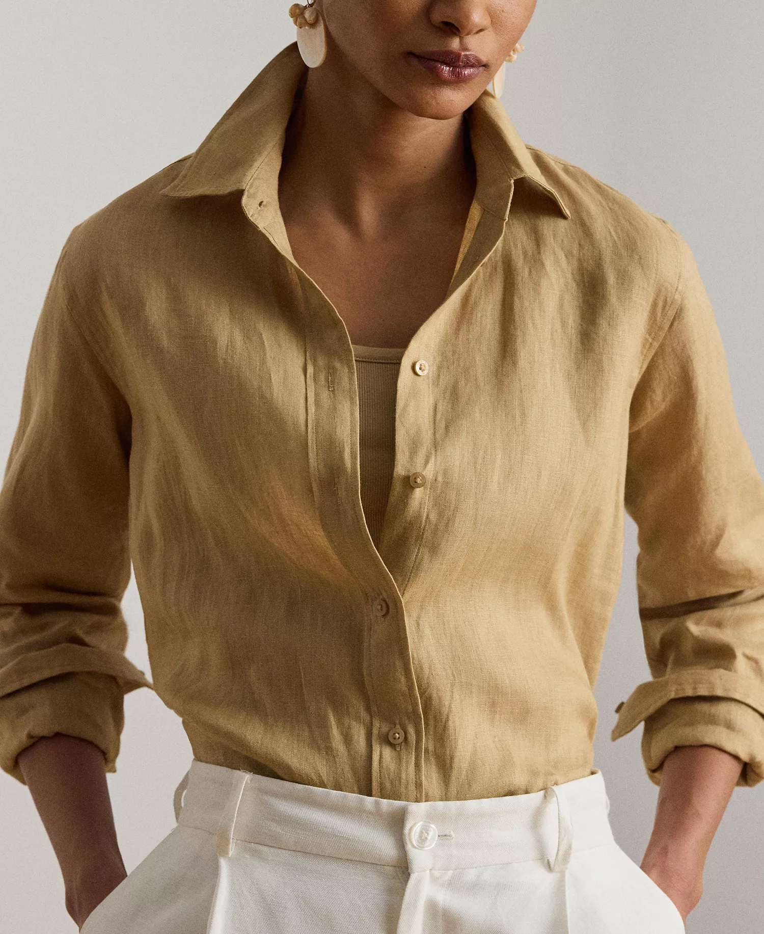 【Lauren Ralph Lauren】女款 100% 亞麻長袖襯衫