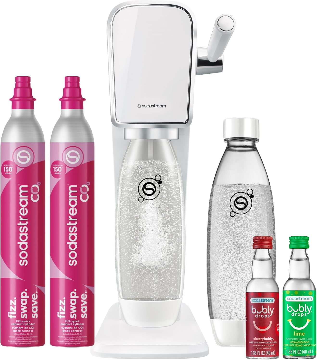 SodaStream ART 氣泡水機超值豪華套裝（附雙氣瓶+雙水瓶+百事風味滴劑/白色）