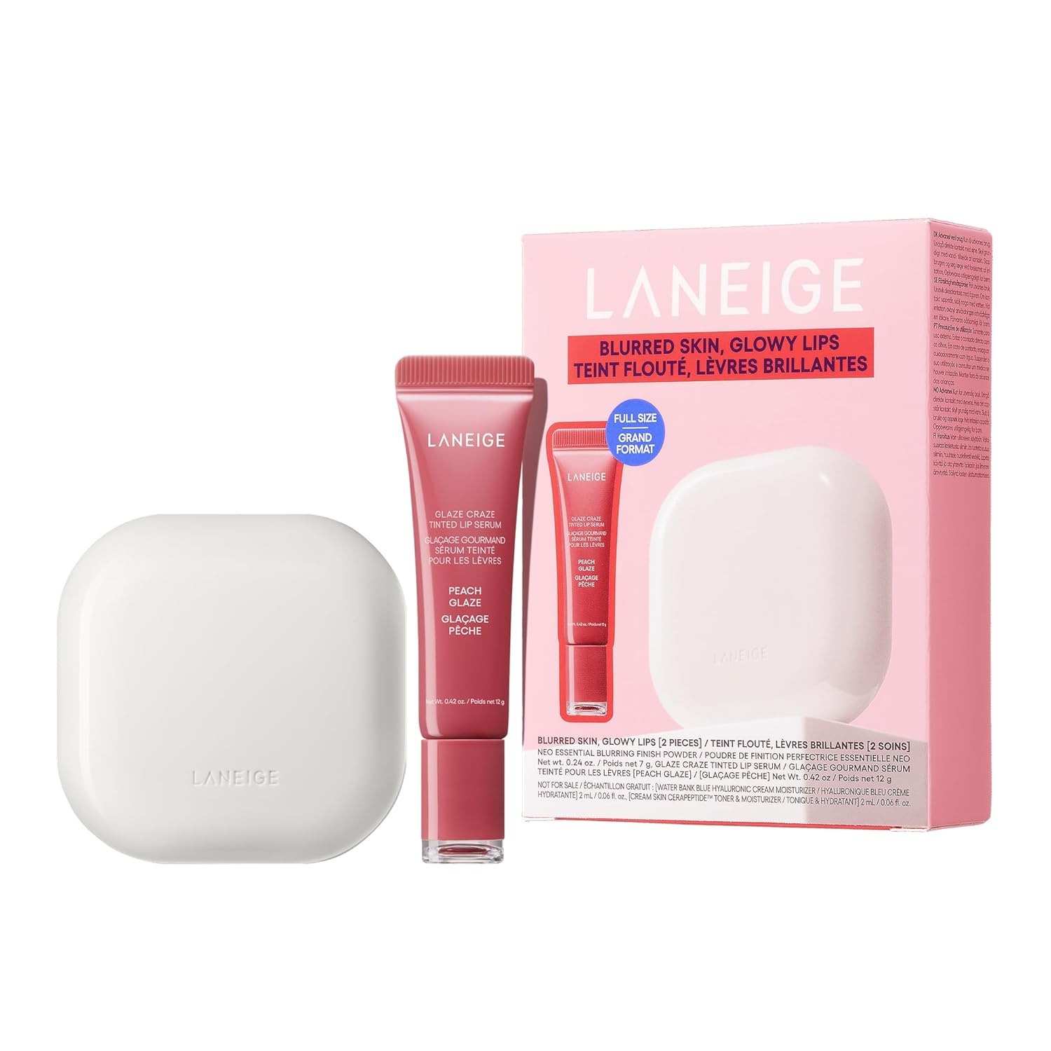 LANEIGE 蘭芝 NEO柔焦蜜粉+炫彩唇釉組 (蜜桃釉色) | 柔焦控油/水潤豐唇 25%Off 亞馬遜限定特價