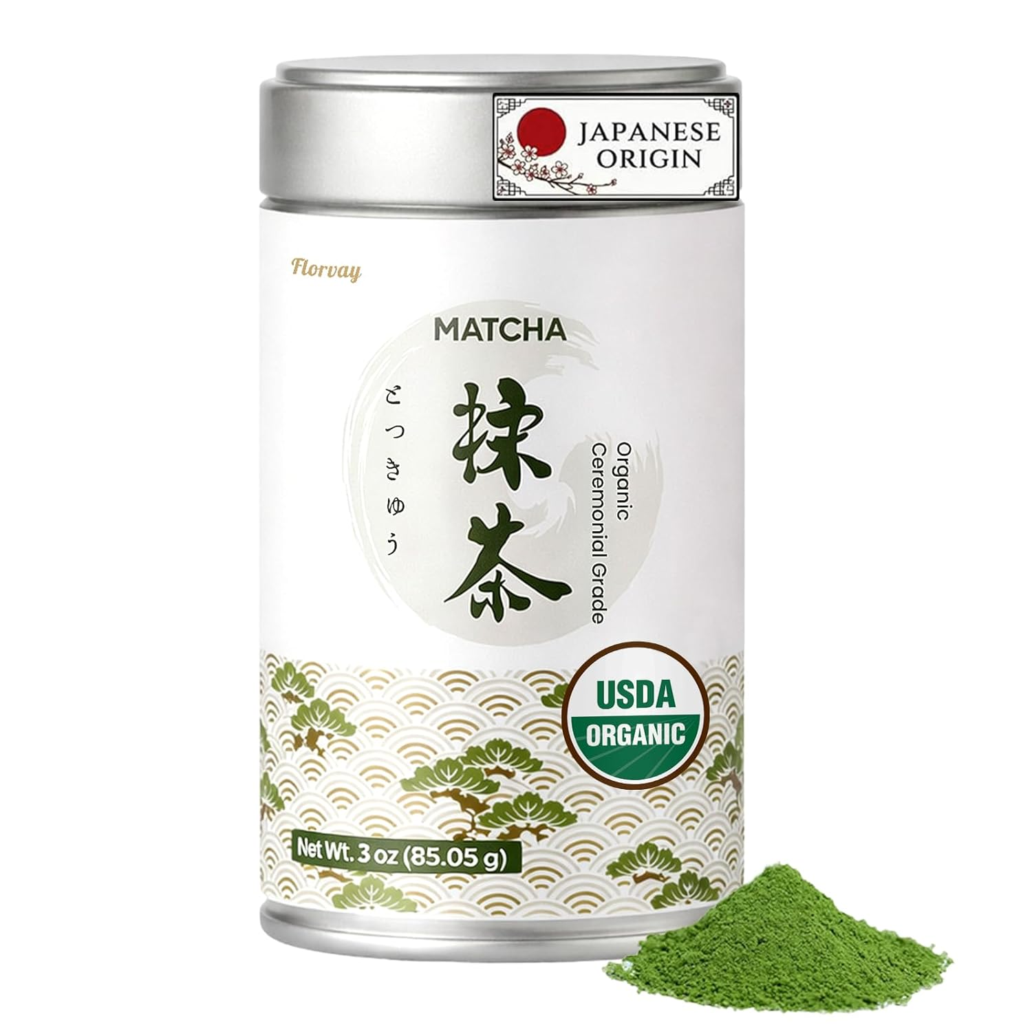 Florvay 日本儀式級有機認證抹茶粉（3盎司罐裝/口感滑順低苦味）