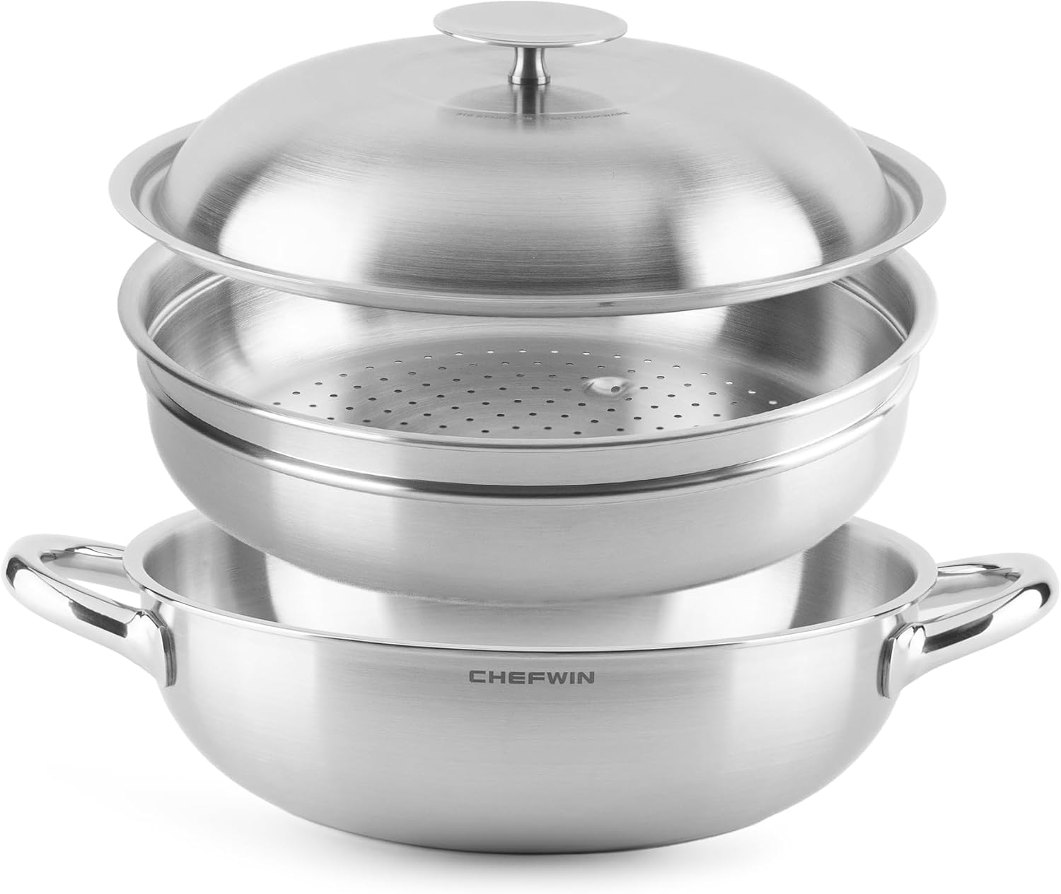 CHEFWIN 316醫療級不鏽鋼 11吋多功能五層複合金炒鍋 (附蒸籠與鍋蓋/4.5夸特)