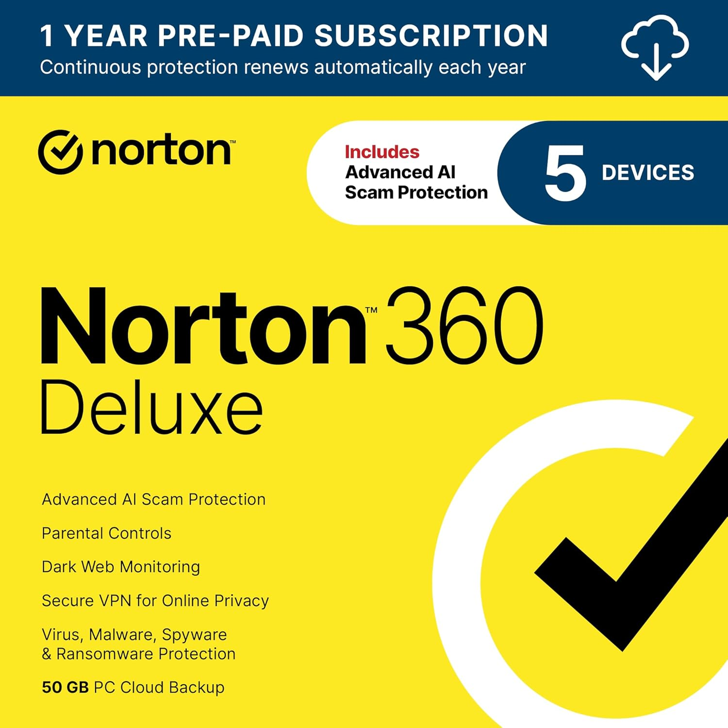 Norton 360 Deluxe 2026 防毒軟體｜5台設備・含VPN・暗網監控・雲端備份