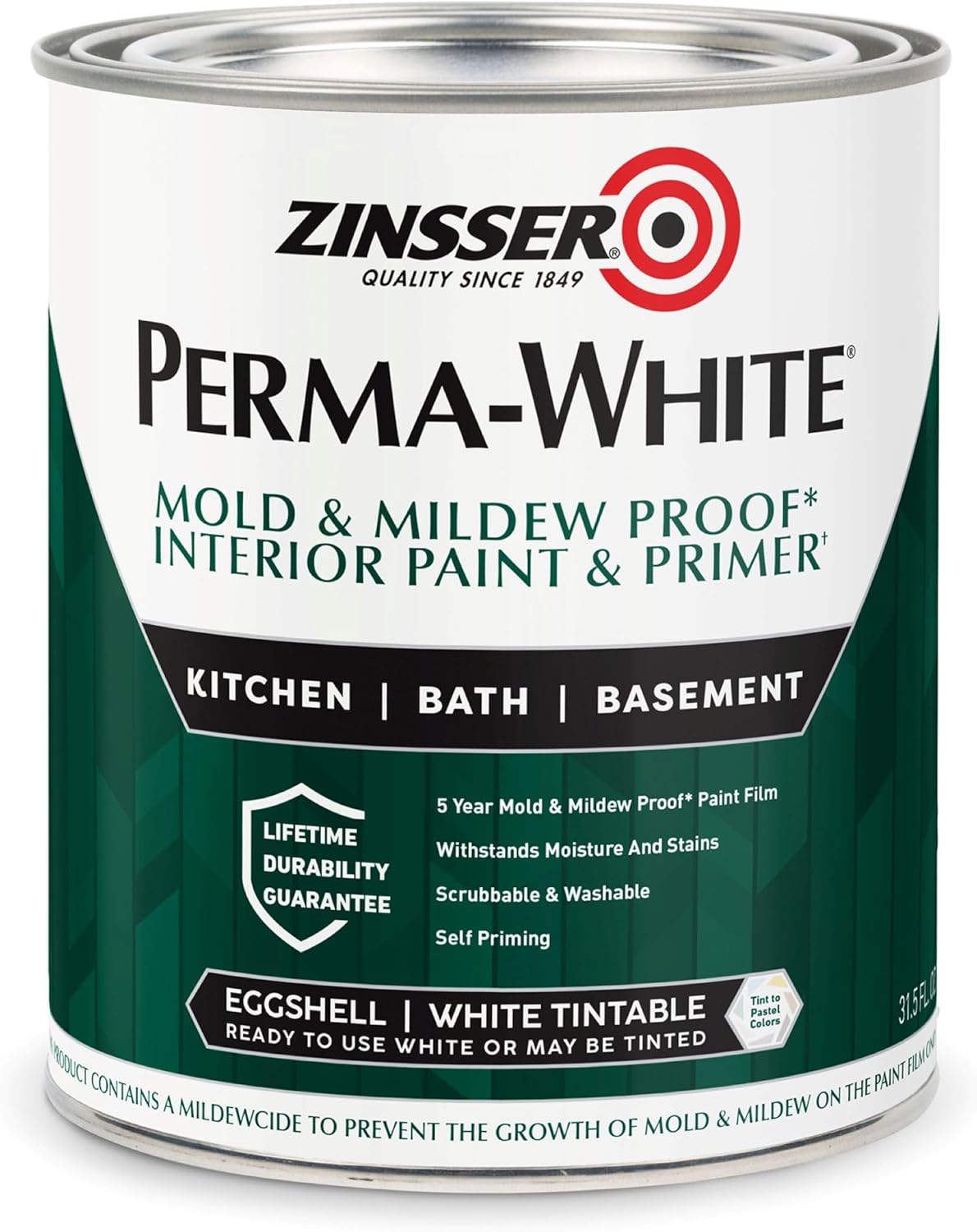 Zinsser Perma-White 室內防霉抗菌乳膠漆 (蛋殼光/白色/1夸脫)