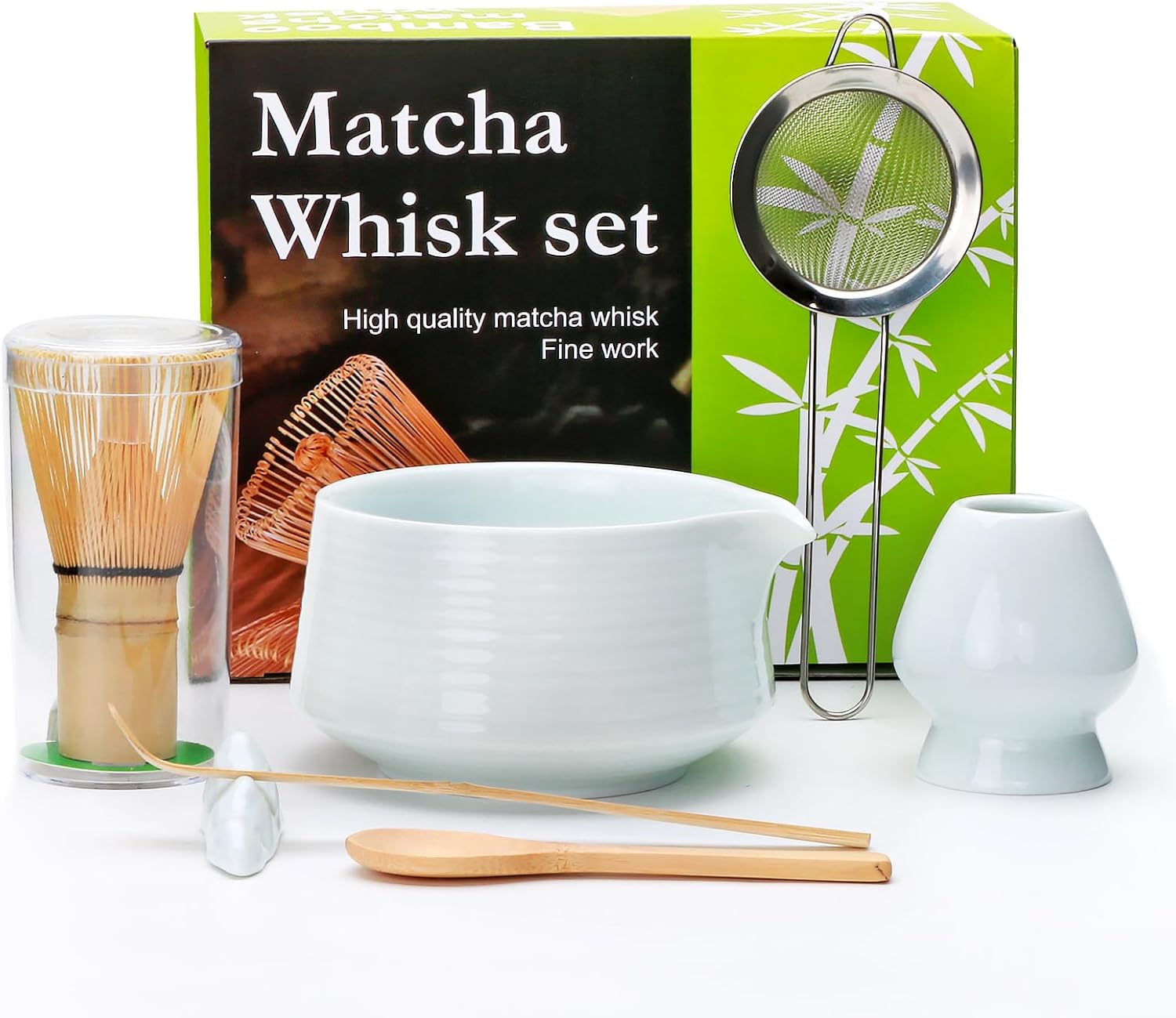 【日式美學】精緻抹茶刷具 7 件組 (含 19oz 抹茶碗/竹筅/茶筅座/茶匙/濾網)
