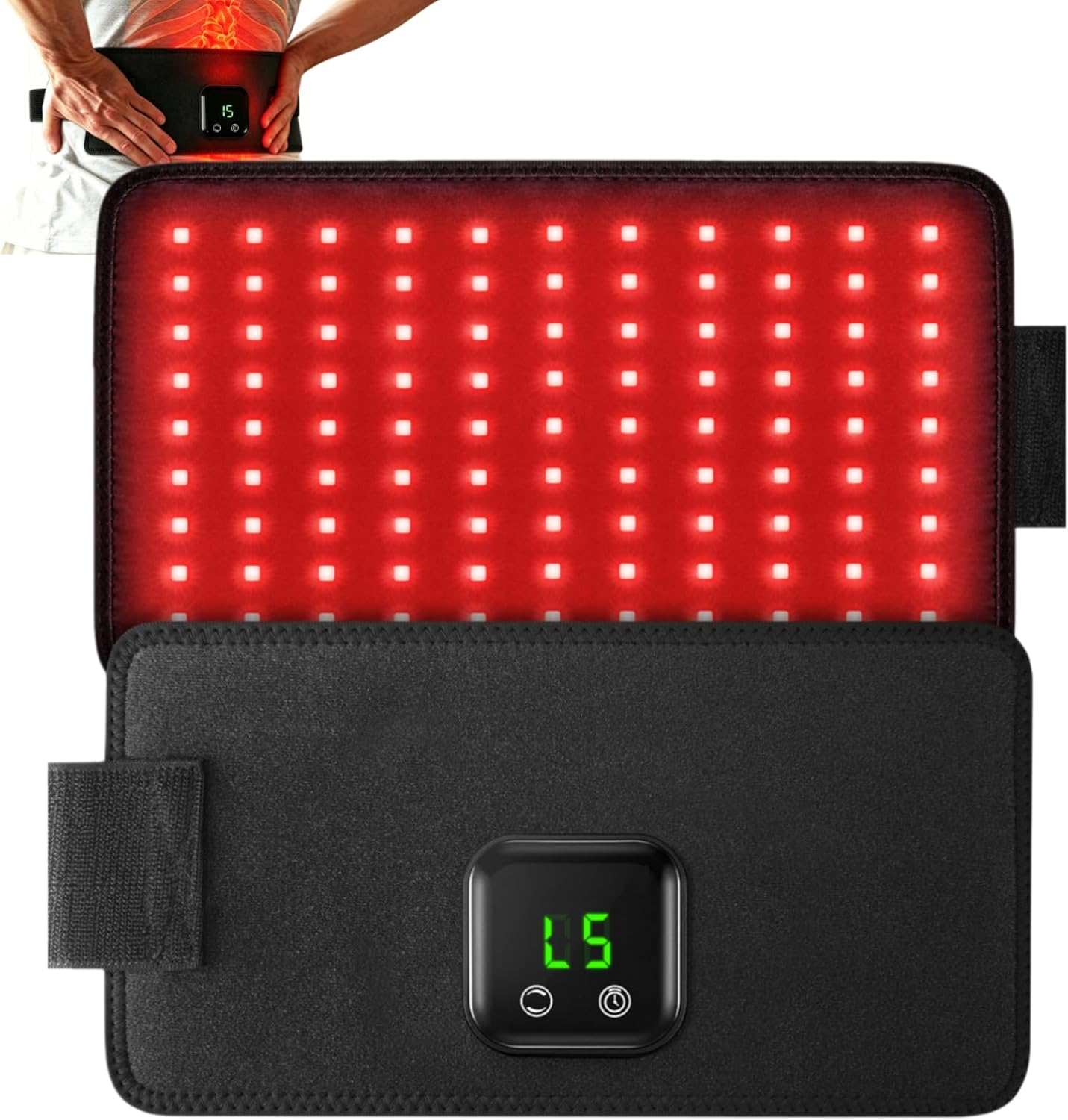 iThird 5000mAh 無線充動紅光理療腰帶 (660nm+850nm 雙波長/5檔定時加熱護具組)