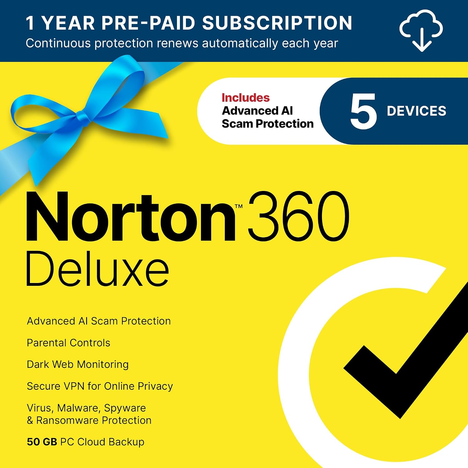 諾頓 Norton 360 進階版防毒軟體 5台裝置（內含 AI 防詐/VPN/暗網監控）下載版